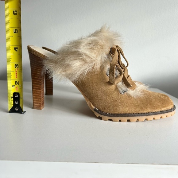Coach Shoes Kristy Suede Leather Fur Heel Booties Tan Lace-up Size 9B NWOT - Picture 6 of 10